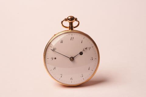 Simon Gallonier - An 18k gold openface pocketwatch with verge escapement and repetition