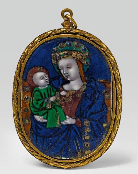 Nardon Pénicaud - A late Gothic Limoges enamel medallion of the Virgin as "sedes sapientiae"