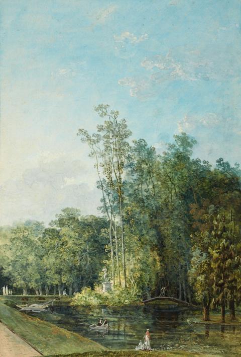 Louis Bélanger - Park Landscape with a Pond and a Bridge