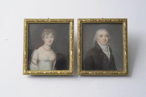 Jeanne Doucet de Sourigny - Two portrait miniatures of an elegant couple by Jeanne Doucet de Surigny