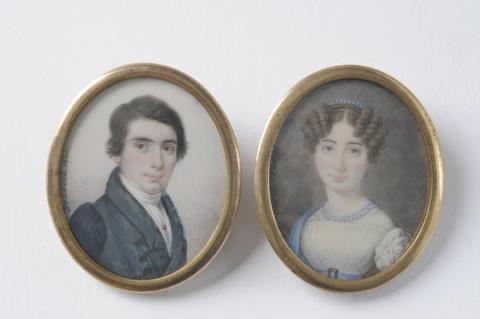 Louis François Goubert - Two portrait miniatures of a Biedermeier couple by Louis François Goubert