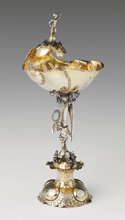 Simon Lang - A parcel gilt Nuremberg silver shell chalice
