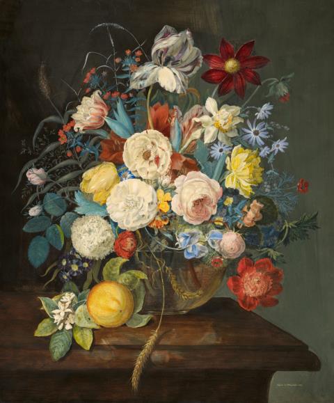 Josephine von Miller - Floral Still Life with a Lemon
