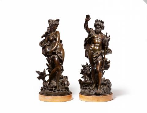 Auguste Louis Mathurin Moreau - Two cast bronze figures of Poseidon and Amphitrite