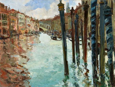 Louis Abel-Truchet - View of the Grand Canal with the Rialto Bridge