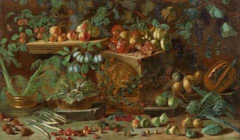 Pietro Paolo Bonzi - Großes Stillleben mit Früchten und Gemüse