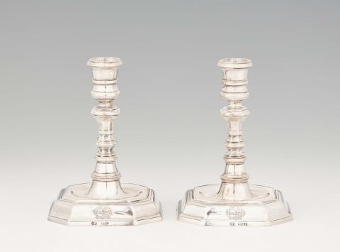 Bernhard Hartwig Finck - A pair of Schwerin silver candlesticks