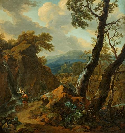  Monogrammist FD - Bewaldete Landschaft mit Tobias und dem Engel