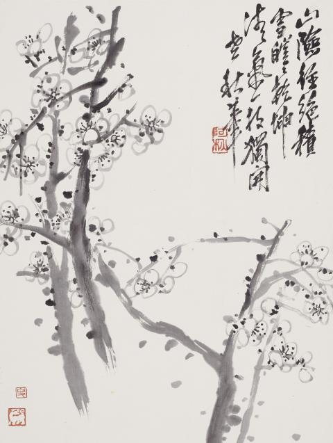 Xun Ren - A group of five album leaves and one fan painting. Ink and colour on paper. a) A pair of mandarin ducks and lotus. Signed and sealed Ren Xun. b) Two veiltails. Signed Zuoren and...