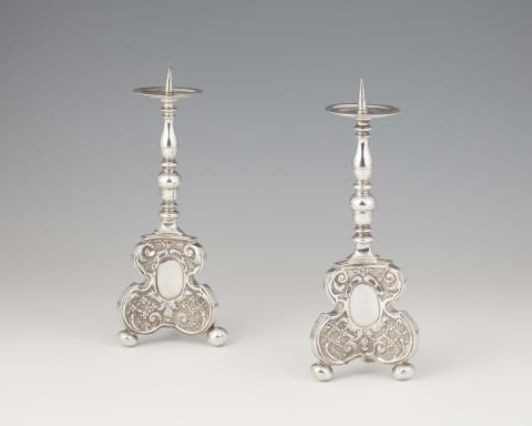 Franz Matthias Kreiner - A pair of Vienna silver altar candlesticks