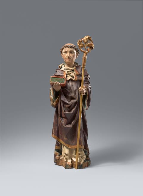  Probably Bavaria or Tyrol - A carved wooden figure of a holy Abbot, presumably Bavaria or Tyrol, around 1480/1490