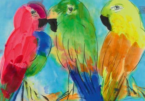 Walasse Ting - Walasse Ting (1929–2010), Untitled (Three parrots)