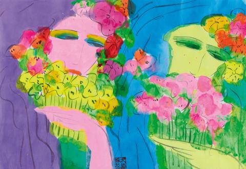 Walasse Ting - Walasse Ting (1929–2010), untitled (Two Women with flowers).