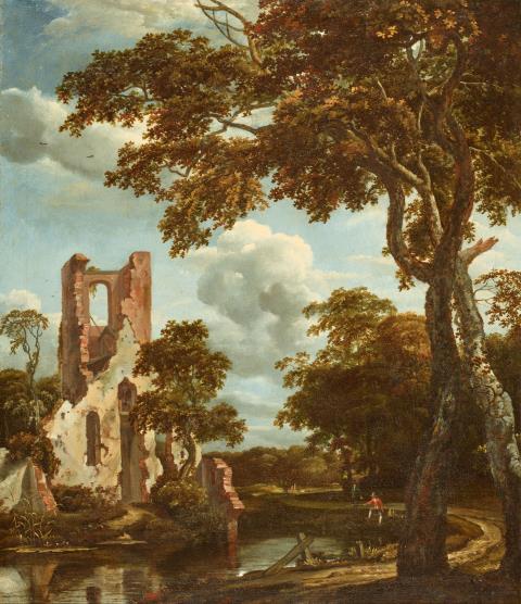 Jan van Kessel II - River Landscape with the Ruin of Eyckendynen near the Hague and Fishermen