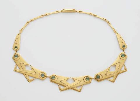 Irmela Grigo - A hand forged German 14k gold and tourmaline necklace which was the journeyman's work of the goldmith.