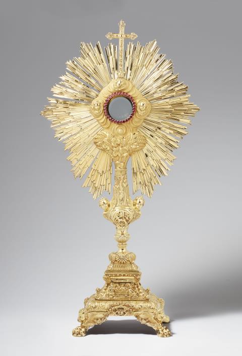  Favier Frères - A large Neoclassical silver gilt monstrance