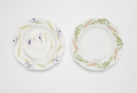 Nymphenburg - Two Nymphenburg porcelain soup bowls with botanical decor