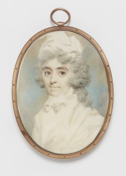George Chinnery - An English portrait miniature of a lady with a bonnet