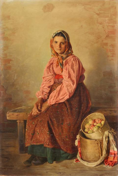 Wladimir Jegorowitsch Makowskij - Young Peasant Woman with a Basket of Apples