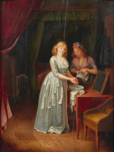 Johann Baptist Hoechle - Interior with young woman and maid