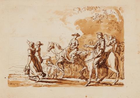 Johann Heinrich Tischbein the Younger - Riding Couple in front of Shepherd Family with Sheep