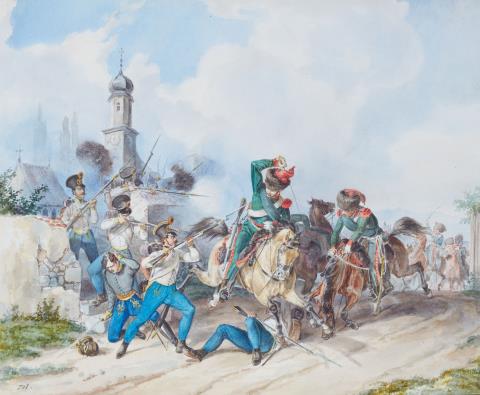 Dietrich Mounten - Austrian-Hungarian Infantrymen in Battle against French Chasseurs