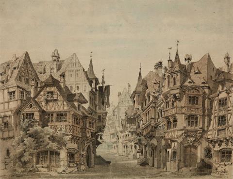 Angelo Quaglio the Younger - Stage design for Act II of the "Meistersinger von Nürnberg" for the premiere at the Munich National Theatre in 1868
