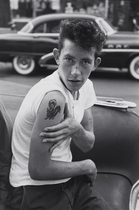 Bruce Davidson - Lefty showing off his new tattoo (from the series: Brooklyn Gang)