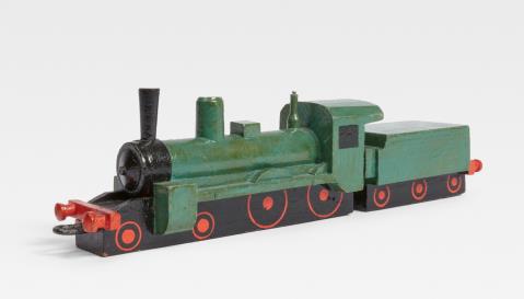 Lyonel Feininger - Lokomotive mit Tender (American eight-wheeler with linear smokestack and three axial tender). Dazu: Die Konstruktionszeichnung, Zug im Profil