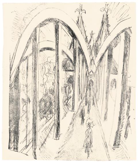 Ernst Ludwig Kirchner - Rheinbrücke in Köln (Hohenzollernbrücke). Verso: Drawing Zwei Mädchen im Tub